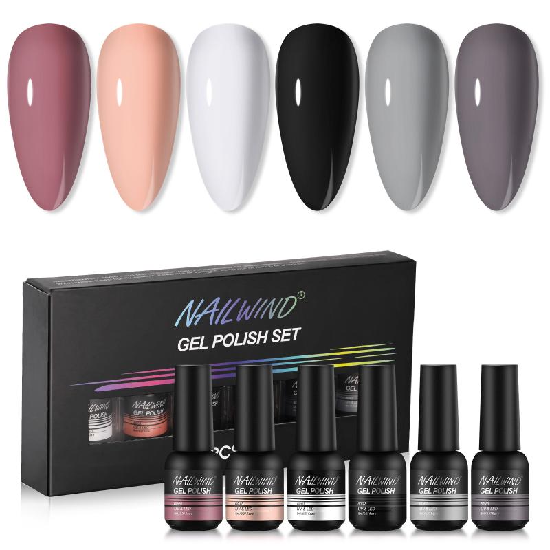 

NAILWIND Manicure Gel Set 6Pcs/Ket 8ml Hybrid Semi Permanent UV LED Base Top Coat Nail Gel For Nail Art Polish Set