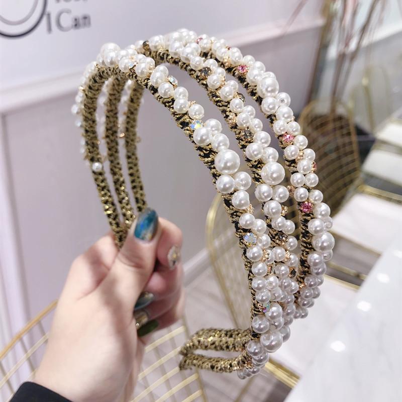 

Luxury Women Headbands Pearl Rhinestone Hairbands Strass For Women Girls Makeup Cristal Hair Accessories Party Bride Jewelry