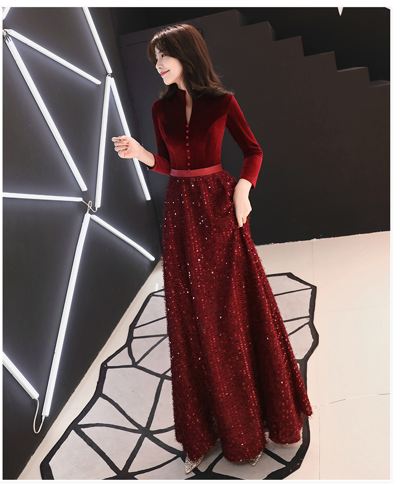 

2021 New Arabic Burgundy Veet Evening Es Long A-line Formal Sequine Prom Party Gowns Abendkleider Robe De Soiree Longue Vbsi