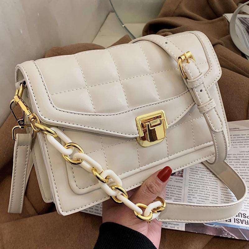 

2021 Spring Fashion Chains Bags Women Small Plaid Designer Crossbody Bag Flap Summer Beach Shoulder Handbags Purse, Beige