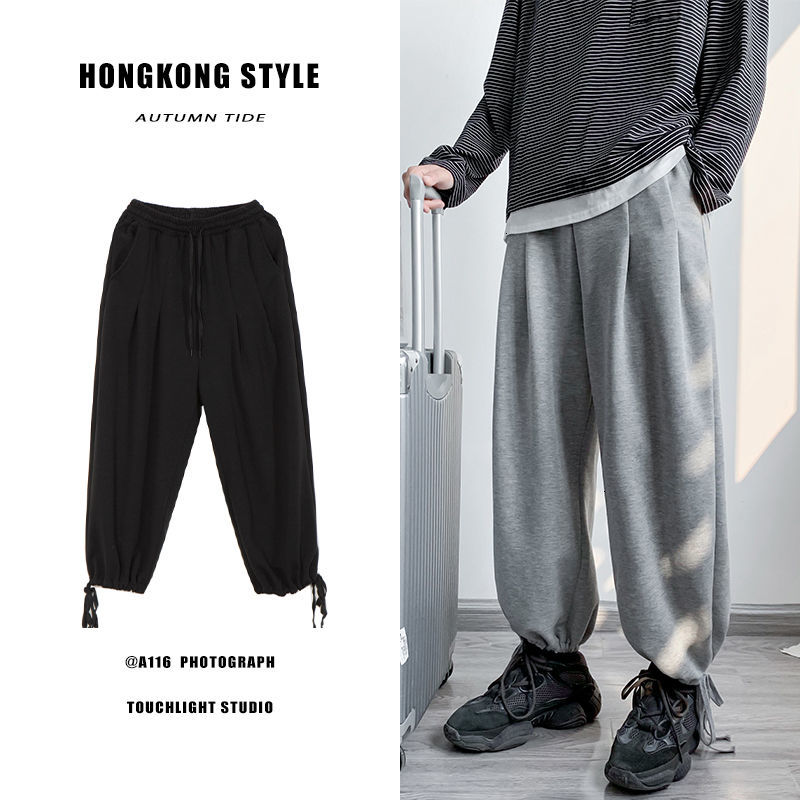 

2021 New Autumn Sweatpants Men's Fashion Solid Color Casual Joggers Pants Men Streetwear Wild Loose Hip-hop Straight Trousers Mens -5xl Yvh, Black