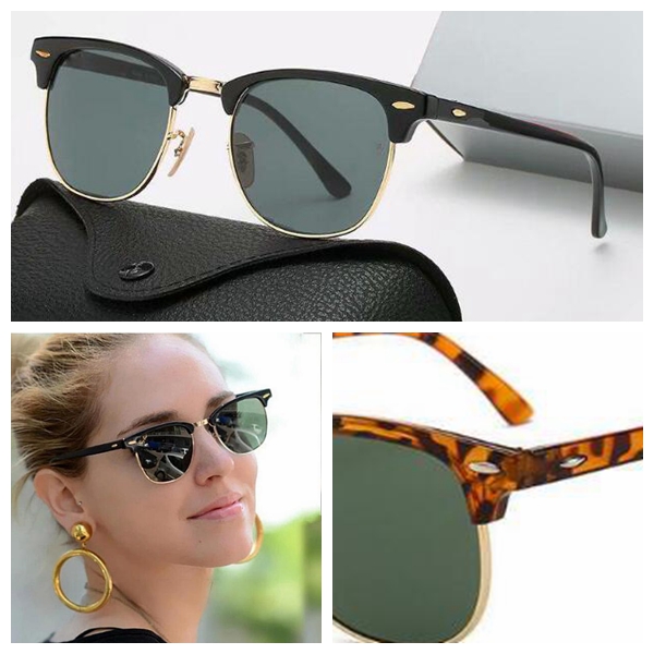 

Classic Design Brand Round Ray's Sunglasses of Women UV400 Eyewear Metal Gold Frame Glasses Men Band Mirror glass Lens Sunglass with box 3016