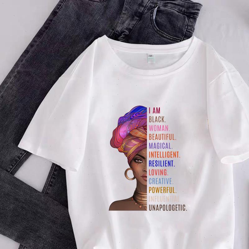 

I Am A Powerful Black Melanin T Shirt Woman T shirt Clothes African Black Girl History Month Tshirt Female Graphic Teeshirt Tops, T1-719-1-4