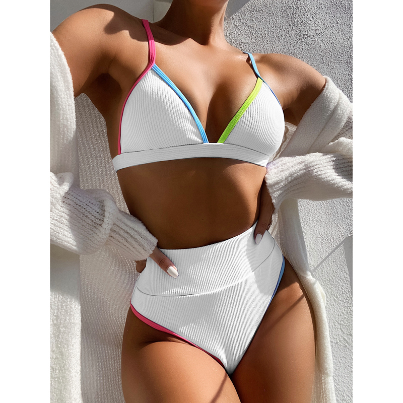 2021 New Knitted Bra and Panty Set Print High Waisted Swimsuit Solid Color Women Swimming Pool Party Beach Wear Chic Sexy Bikini 7orl-image-660111222