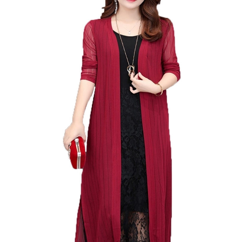 

Ladies Thin Long Jacket Summer Sleeve Casual Cardigan Plus Size Gauze Lace Coat Outerwear Womens Jackets Casacos 210525