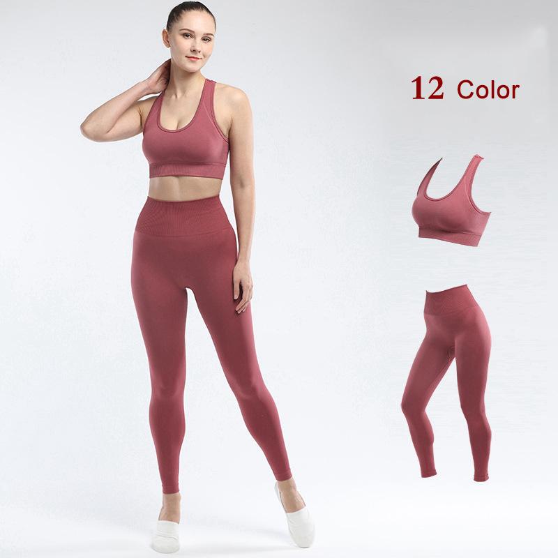 

2 Pieces Yoga Sets Women Gym Clothes Sport Outfit Elastic Strapless Push Up Bra Set Seamless Clothing Tops Sweat Booty Leggings, Light purple