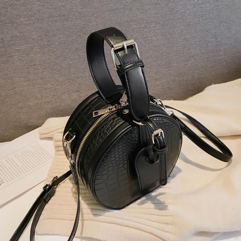 

Elegant Female Crocodile Pattern Tote bag 2021 New High Quality PU Leather Women's Designer Handbag Round Shoulder Messenger Bag, Black