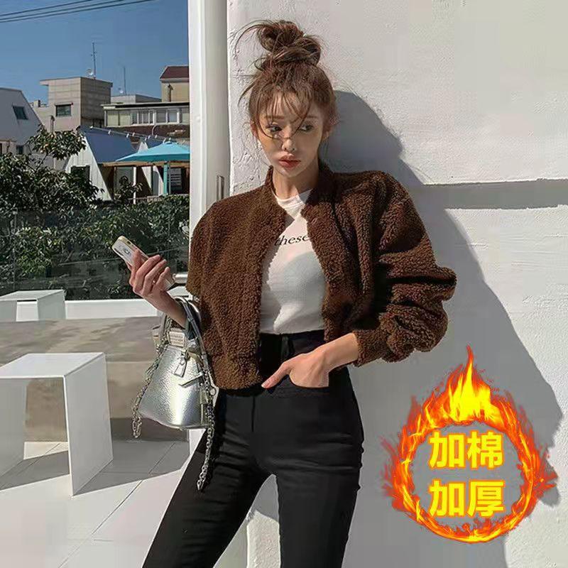 

Women's Jackets Autumn Winter Women Jacket Warm Plush Casual Loose Coat Korean Outwear Cute Faux Fur Ladies Fleece Crop XC847, Black;brown