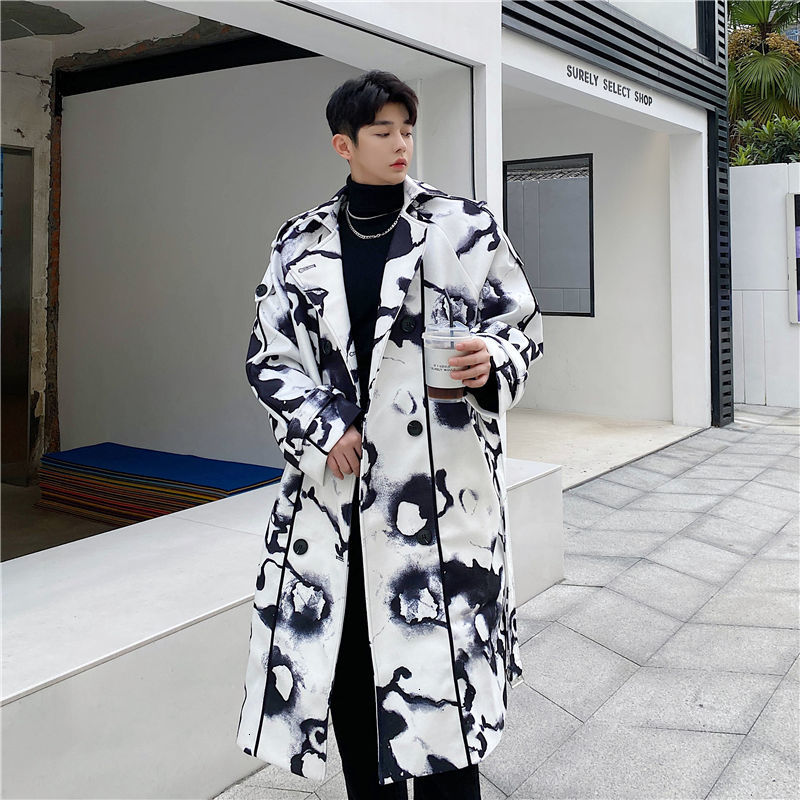 

2021 New Winter Add Cotton Thicken Long Wool Fashion Men's Print Oversize Woolen Coat Men Streetwear Mens Overcoat M- Brx0, As shown in figure