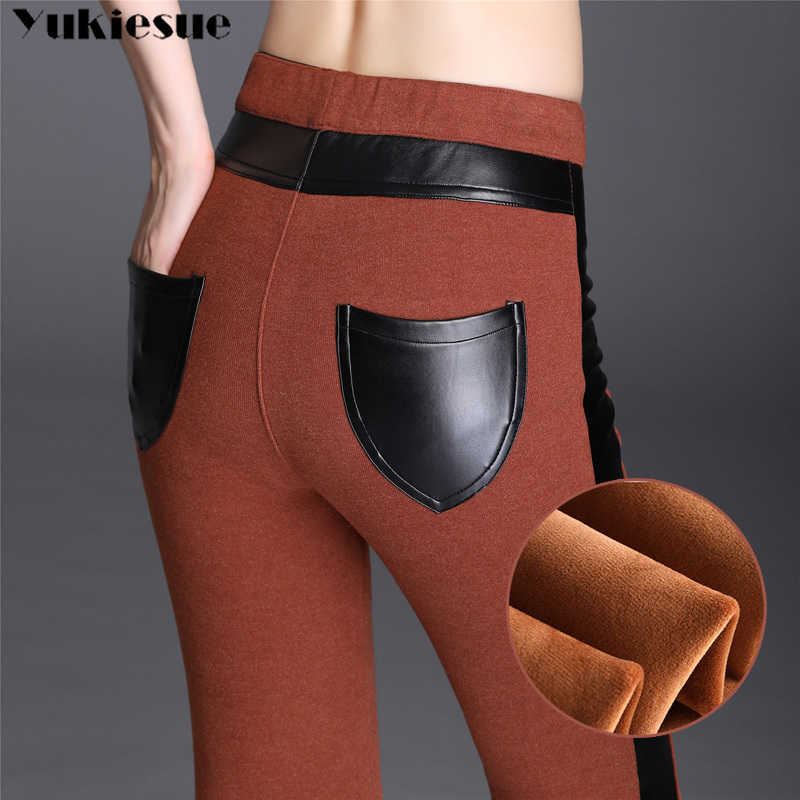 

streetwear winter thick warm fleece women' pants female high waist pencil capris for women trousers woman Plus size 210608, Brown