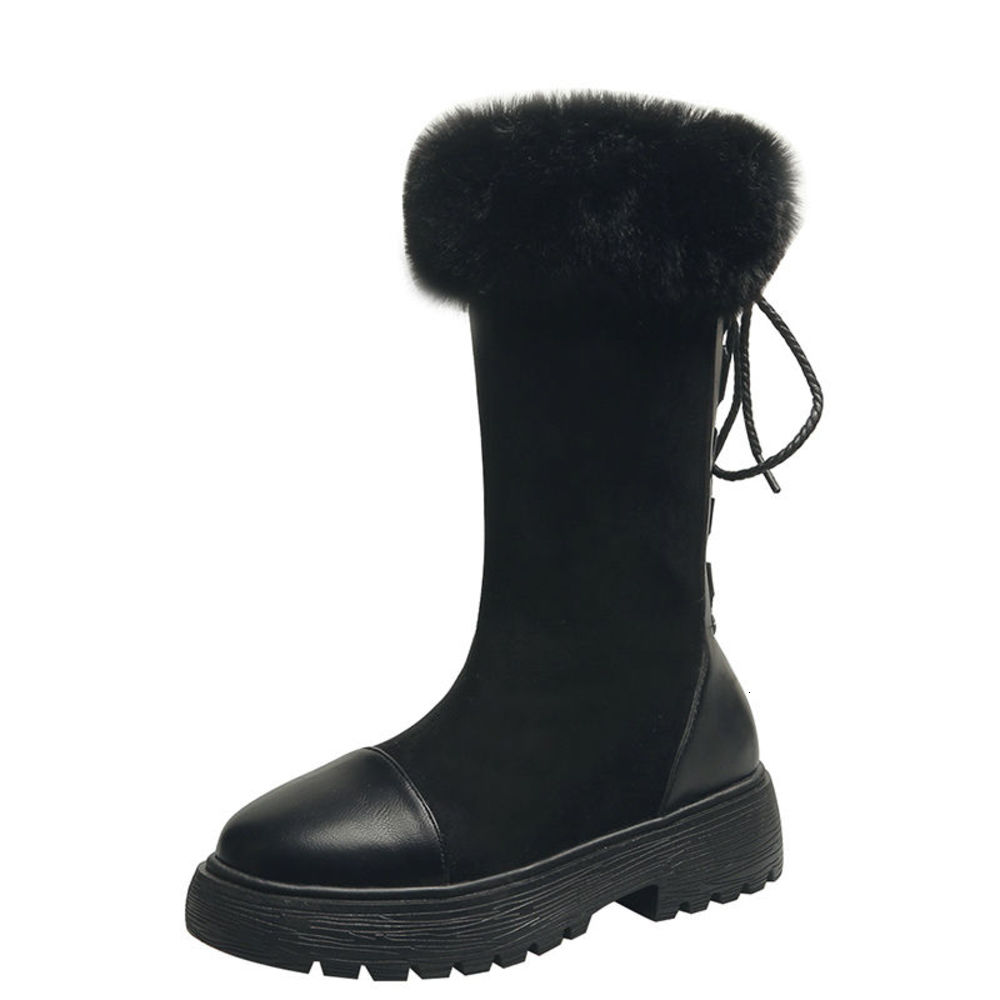 

Snow women's short fashion thick soled middle boots children's winter Plush thickened cotton shoes, Black