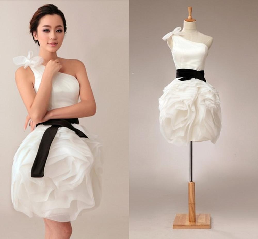 

2021 White Bling Cocktail Es One Shoulder Sexy Mini Party Short Organza Above Knee New Homecoming Oaec, Black