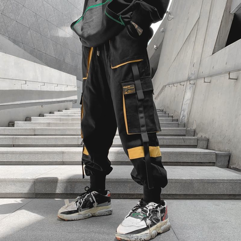

New 2021 Male Loosely Trending Pants Hip-hop Slacks Homme Cargo Pocket Jumper Runner M-2xl 6wcp, Blue and black