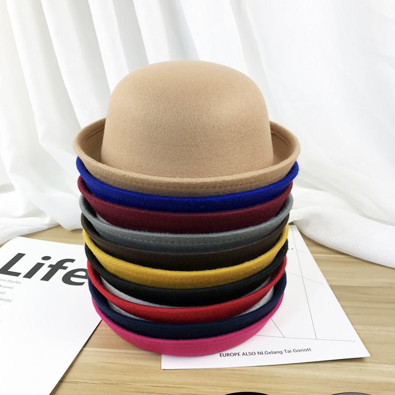 

Little girls fedora hat Dome cap Children dress hats Kids caps felt hats wool felting Bowler hats Women Formal Hat Men Stingy Brim Hat 71 T2, Blue;gray