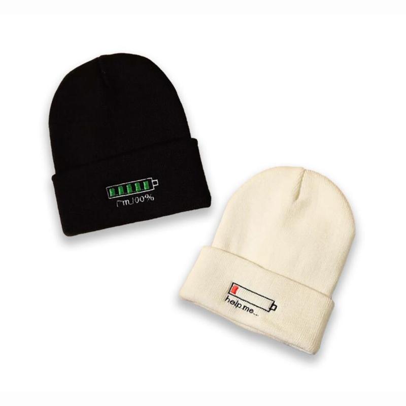 

Beanies Battery Power Knitted Cap Embroidery Hat Man Woman Fashion Winter Knit Outdoor Warm Hats