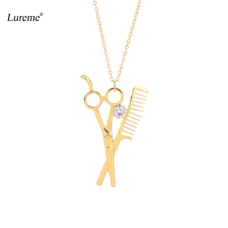 

Pendant Necklaces Lureme Fashion Hair Stylist Scissors And Comb Charm Necklace For Women Men Party Jewelry (nl005873)