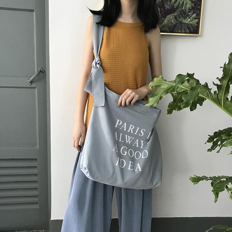 

3 Color Simple English Letter Canvas Bag Oversized Crossbody Bag Ring Adjustable Strap Shopping, Blue