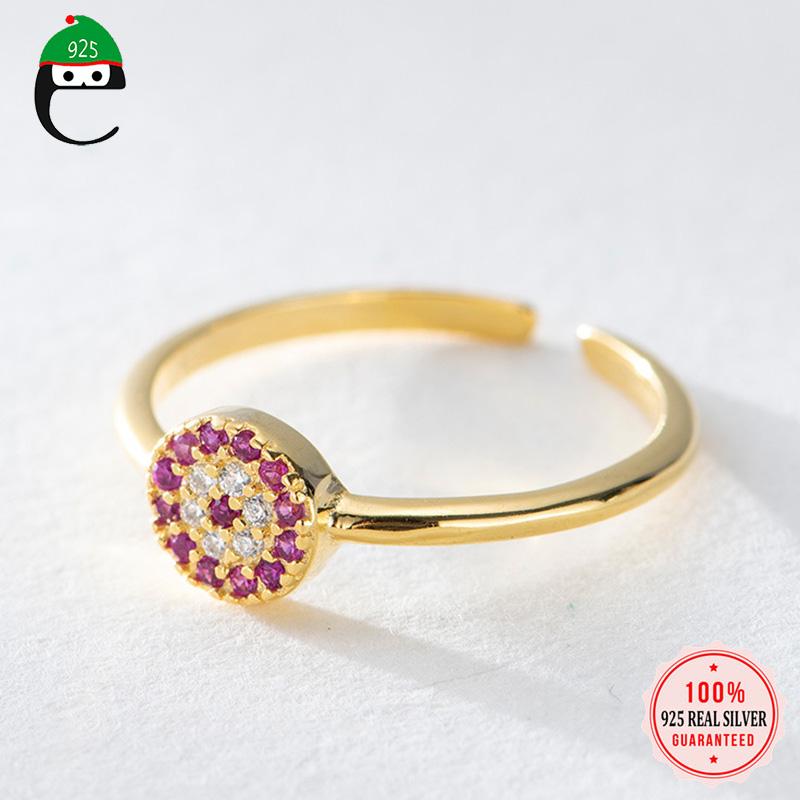 

Cluster Rings ElfoPlataSi Minimalist 925 Sterling Silver Round Twinkling CZ Eye Opening Finger Ring For Women Wedding Party Jewelry DA2046, Golden;silver