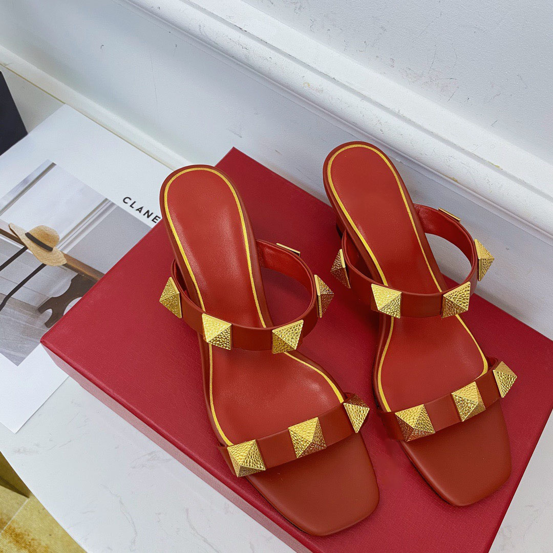 

European and American style multi-color women's high-heeled slippers classic leather with good quality can be matched on various occasions, Red