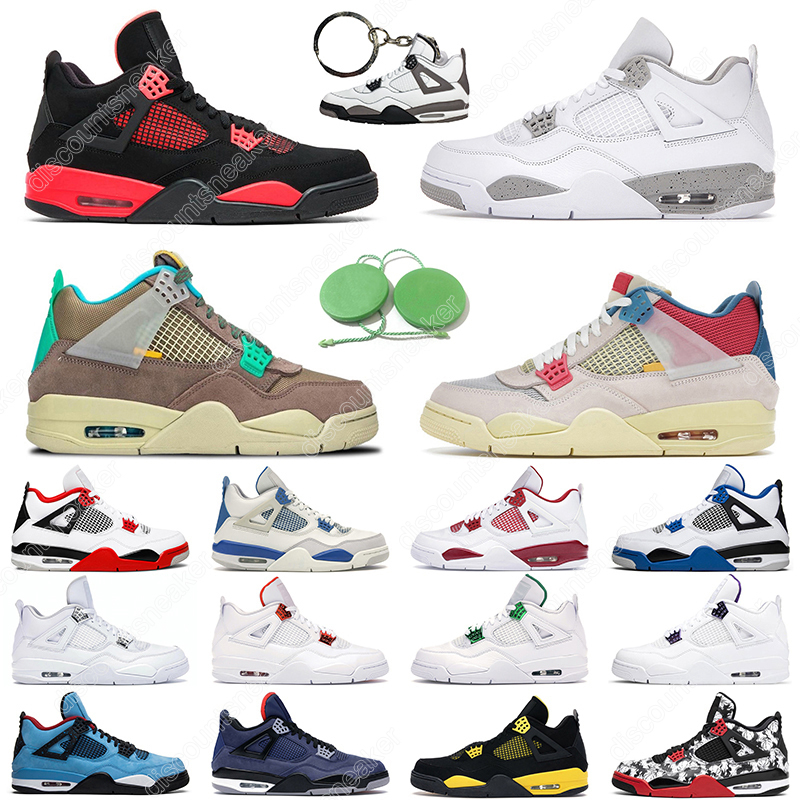 

5.5-13 Mens basketball shoes 4s 4 Neon fire red black cat white cement Starfish cool grey women men trainer sports sneakers, 40-47 taupe haze