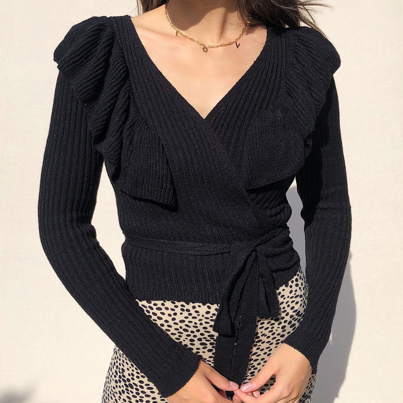 

New 2021 Fashion Women' Ladies Autumn Winter V-neck Knitted Long Sleeve Casual Pullover Loose Jumper Slim-fit Sweater Women 9kva, Black