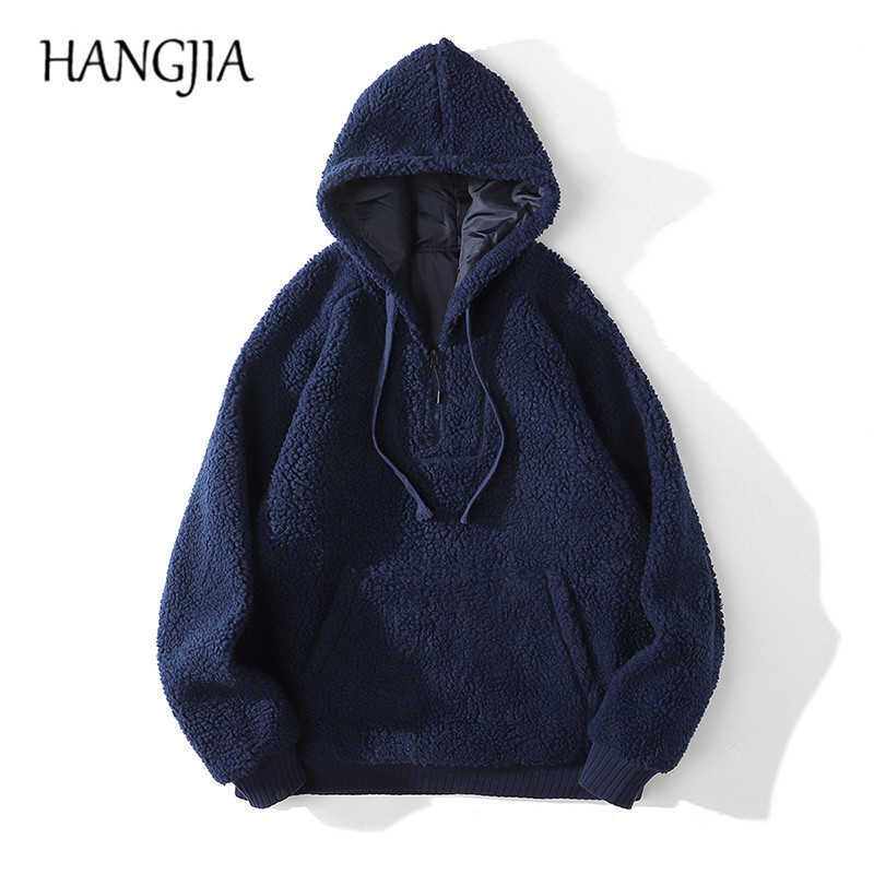 

Khaki Red Blue Sherpa Hooded Hoodies Streetwear Half Zip Fleece Hoodie Men Women Autumn and Winter Warm Hoody Men Clothes C0607, Beige
