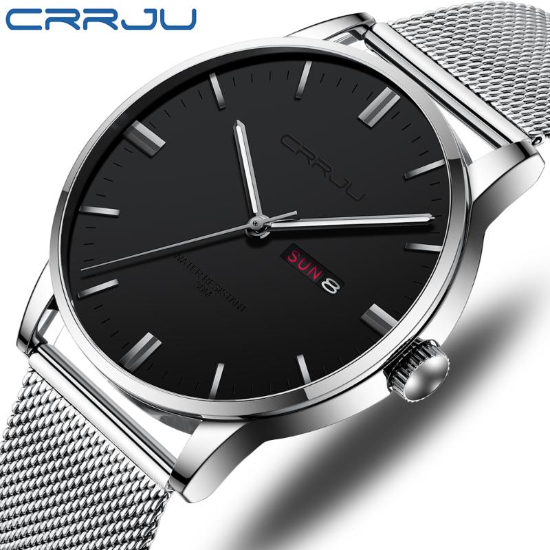 

Wristwatches CRRJU Men Watches Top Sport Waterproof Watch Fashion Silver Ultra-thin Quartz Wrist Man Relogio Masculino, Slivery;brown