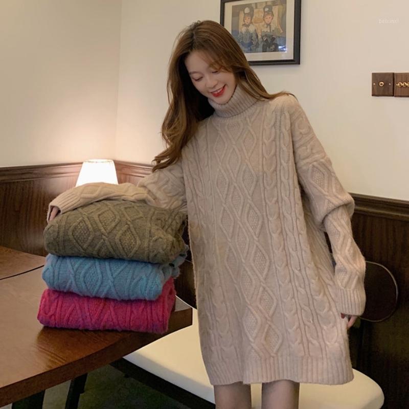 

Women's Sweaters Autumn And Winter Wind Lazy Twist Type Cocoon Pullovers Female Loose Outer Wear Long A Turtle Neck Thickening In Knitting C, Meters apricot