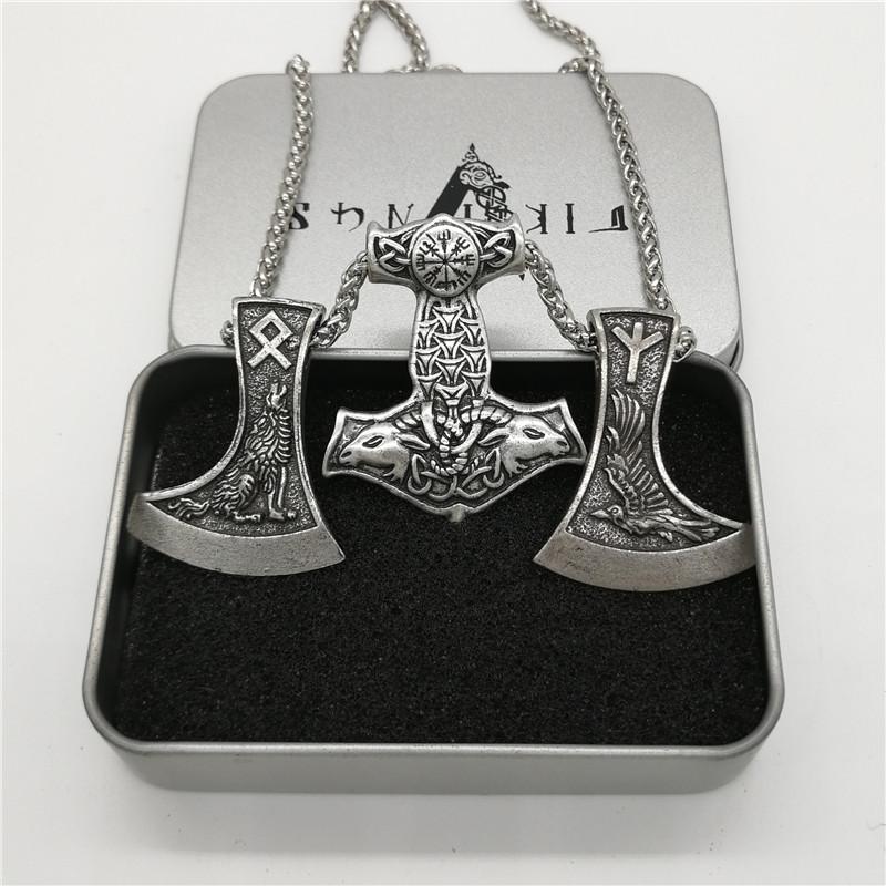 

Pendant Necklaces Goat Hammer Raven Rune Axe Necklace Men Collier Viking Pagan Jewelry