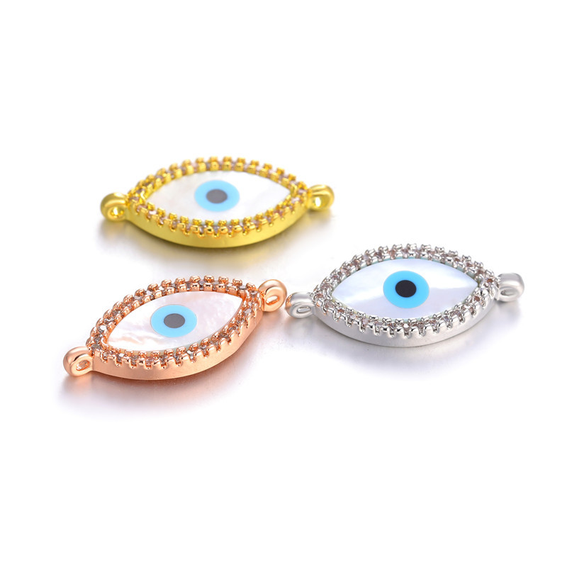 

Oval Shape White Shell Blue Turkey Evil Eye Charm Double Hook Connectors for DIY Bracelet Jewelry Marking