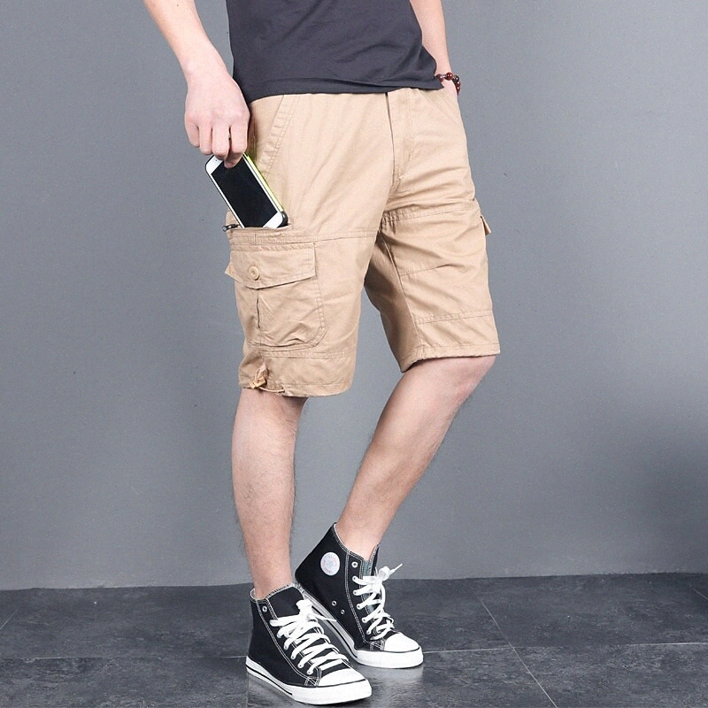 Men's Stylish Streetwear Straight Shorts Cargo Pants Multiple Pockets Knee Length Pants Casual Daily Micro-elastic Solid Color Breathable Outdo