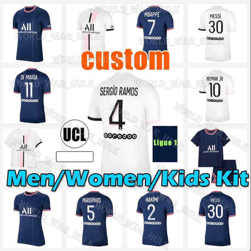 

2022 Thai 30 MESSI MBAPPE HAKIMI 4 SERGIO RAMOS KIMPEMBE soccer jersey psgParisSaintGermainMaillots football shirt VERRATTI men kids kit uniform, 21-22 kids kits(bali)+patch