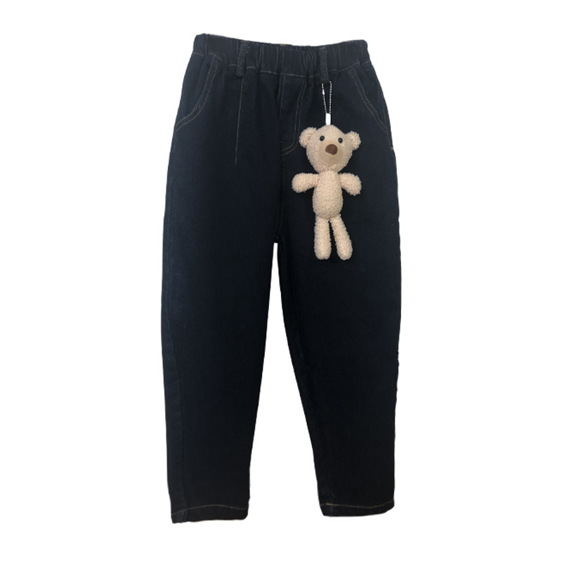 

Hundreds of girls bear jeans 2021 autumn and winter new women Chinese children's denim trousers elastic children's trousers, Blue