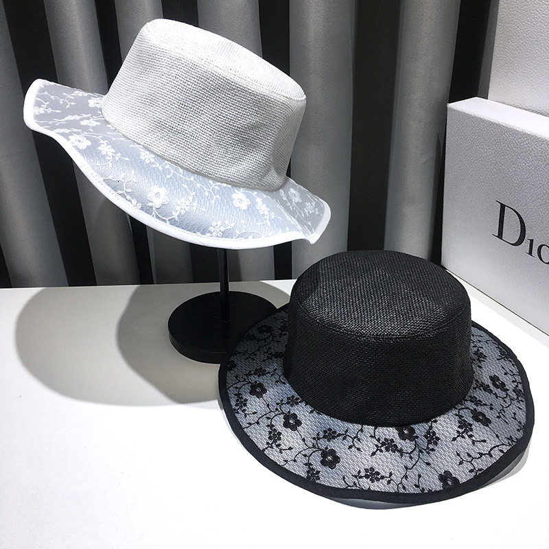 

2021 New French Style White Flower Pattern Beach Sun Crochet Packable Travel Women Derby Church Ladies Boater Hat Cl2u, Black