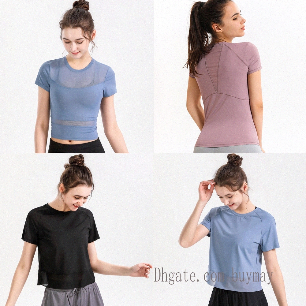 

womens yoga shirts t-shirt for women tshirts designer woman lu lulu t shirt outfit Breathable mesh sport fitness lace Running Gym T-shirts S