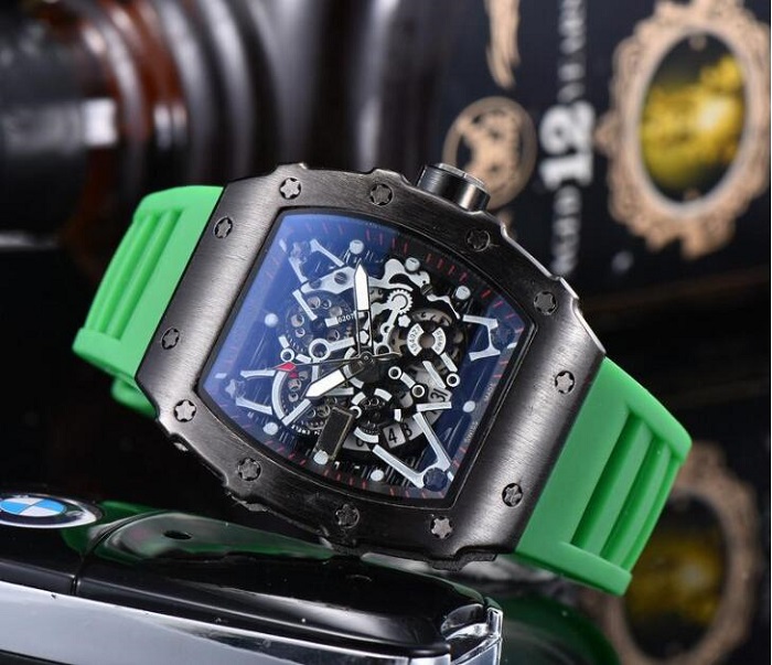 

TOP Selling Classic Mens Designer Watches Flowers Skeleton Chronograph Japan Quartz Man Luxury Rubber Silicone Clock Wristwatches, Slivery;brown