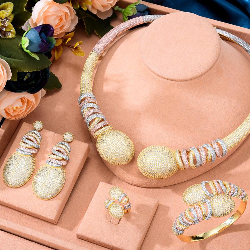 

Earrings & Necklace KellyBola Luxury DUBAI Zirconia Woman Ladies Wedding Copper Jewelry Bracelet Bangle Ring Set Dress, As pic