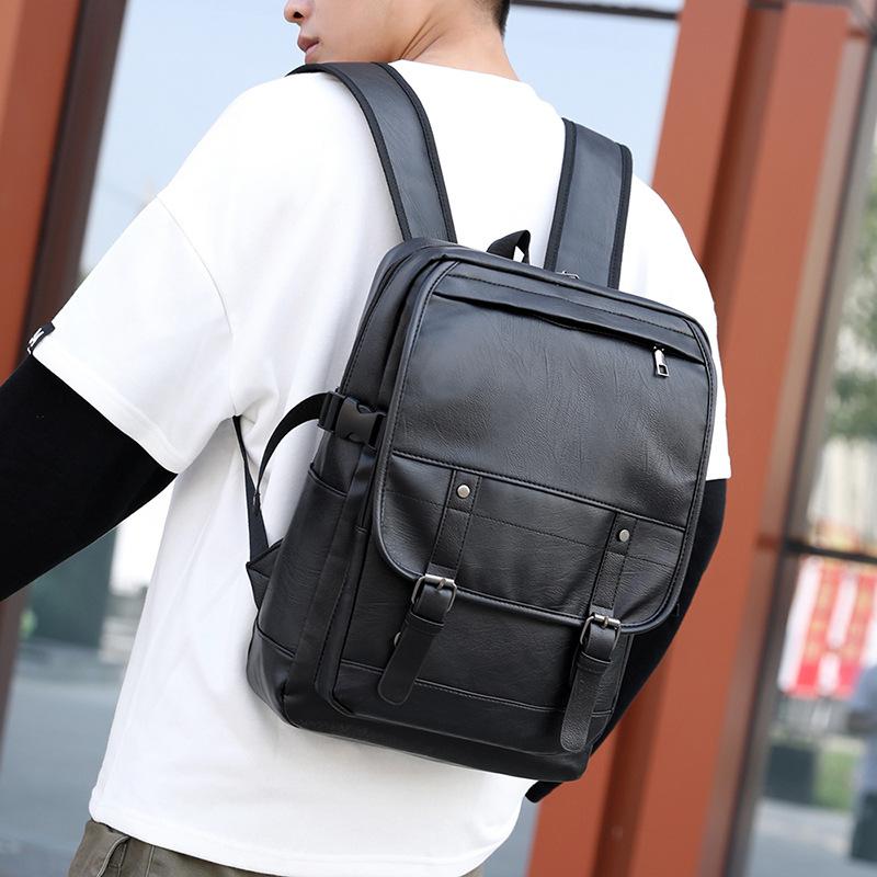 

Backpack Bagpack For Men School PU Leather Fashion Travel Bag College Student Casual Men's Computer, Black