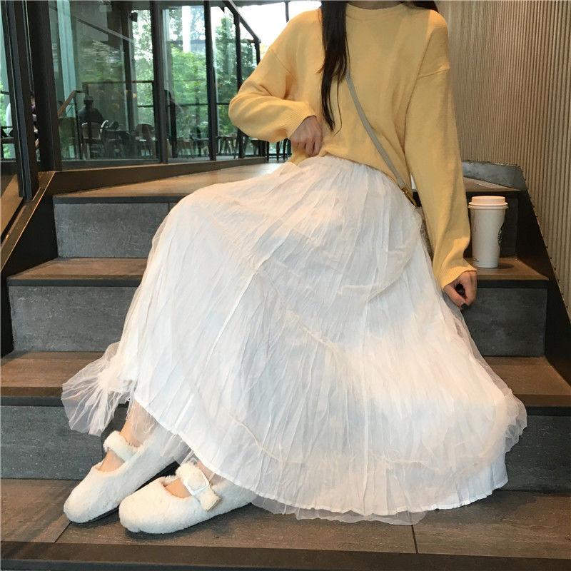 

Skirts Irregular Pleated Medium Length A-line Skirt On Both Sides, Regular black