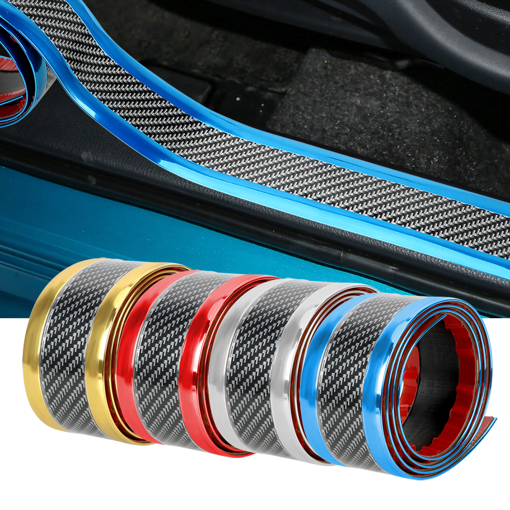 Car Stickers Anti Scratch Door Sill Protector Rubber Strip Carbon Fiber Car Threshold Protection Bumper Film Sticker Styling PVC soft glue material
