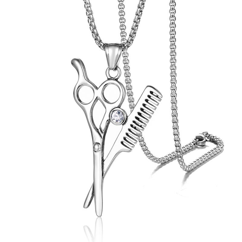 

Pendant Necklaces Punk Stainless Steel Scissors Barber For Men Rock Jewelry Drop, Silver