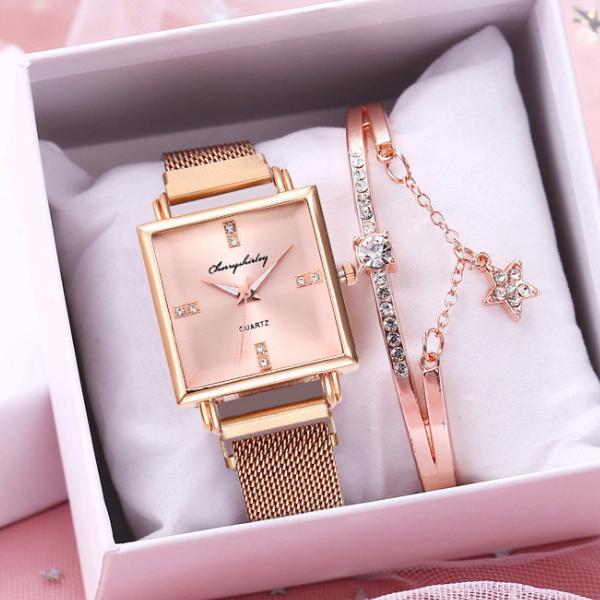 

Wristwatches Women Magnetic Square Bracelet Watches Set Luxury Female Quartz Drop Clock Relogio Feminino, Blue
