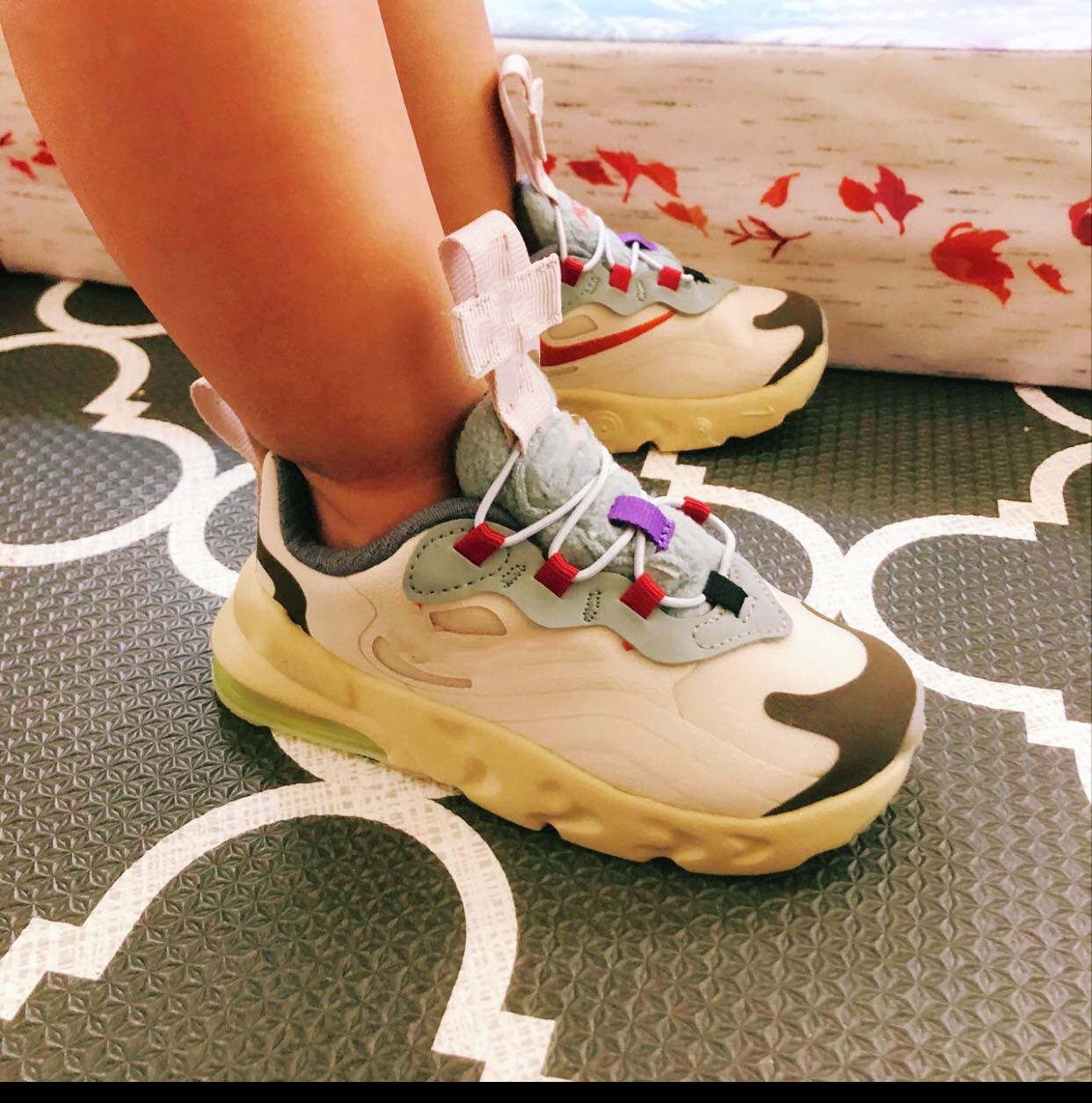 

2021 Childrens Cactus Trail Travis Scotts AM270s React TS Running Shoes Girls Boys kids Light Cream Starfish Mocha Toddler Sneakers size23-35