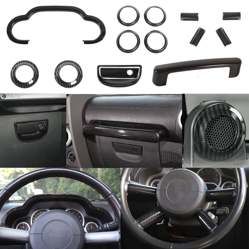 

ABS Car Interior kit Steering Wheel Dashboard Trim 14PC Carbon Fiber For Jeep Wrangler JK 2007 2008 2009 2010
