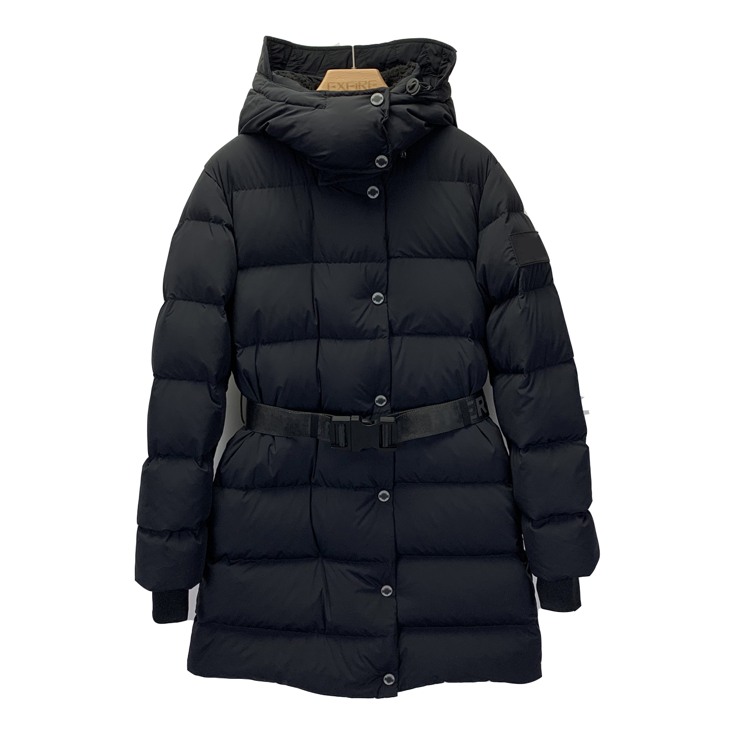 

British Style Designer luxury Woman Long Down Jacket Canada North Winter Hooded lamb sweater collar Belted Coat Jackets Outdoor Women Clothing Thick and Light, Black