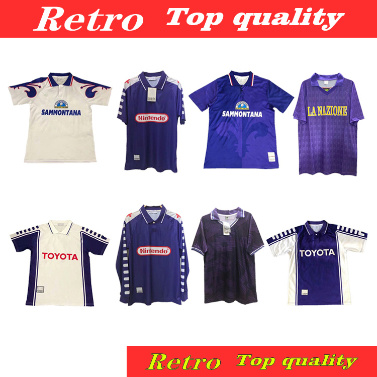 

96 00 98 Retro Fiorentina Soccer Jerseys BATISTUTA RUI COSTA Custom Vintage 92 93 Florence Home long Football Shirt Camisas de Futebol, Black;yellow