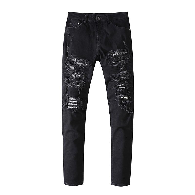 

Men's Jeans Style Fashion Male Black Tide Holes Made Old Cashew Flower Stretch Slim Fit For Men And Woman High Street