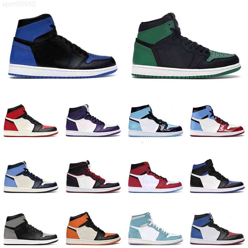 

Men Outdoor Shoes Jumpman 1 Pine Green Royal Dark Mocha Light Smoke Grey 1s Women Sneakers Mens Trainer, # 1