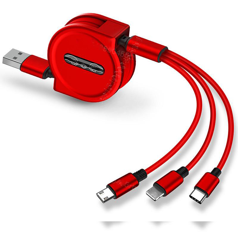 

Cell Phone Cables 120cm 3 In 1 USB Charge Cable for Micro Type C Retractable Portable Charging