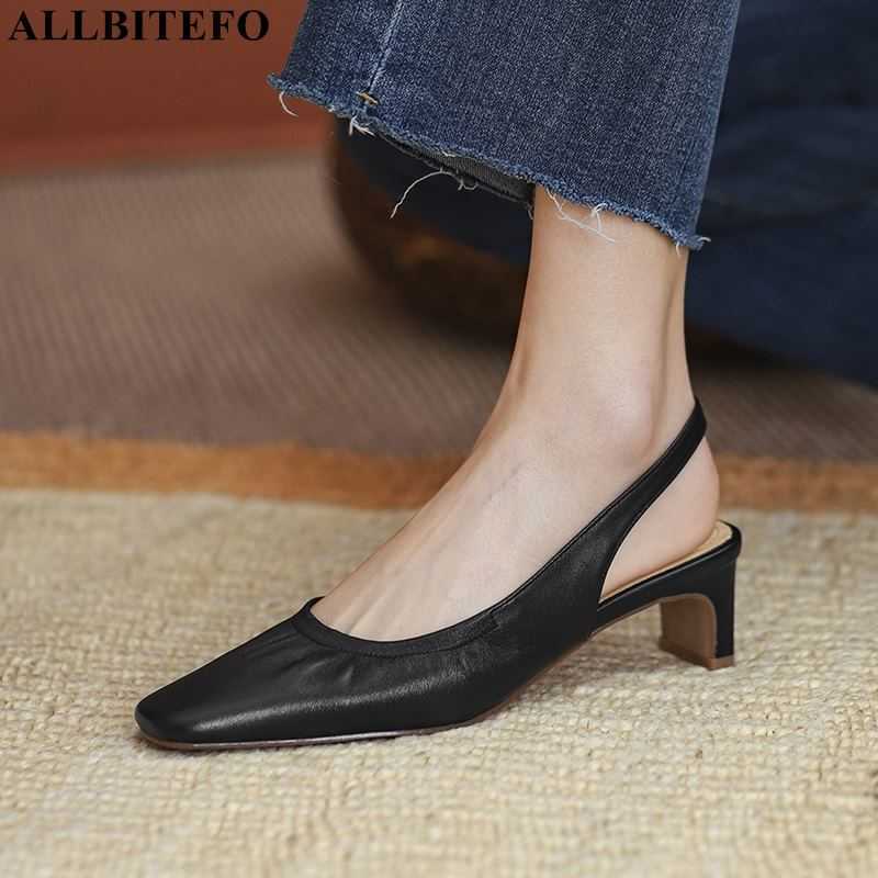

ALLBITEFO square toe full genuine leather thick heels summer woemn sandals high heel shoes women heels shoes girls sandals 210611, As picture